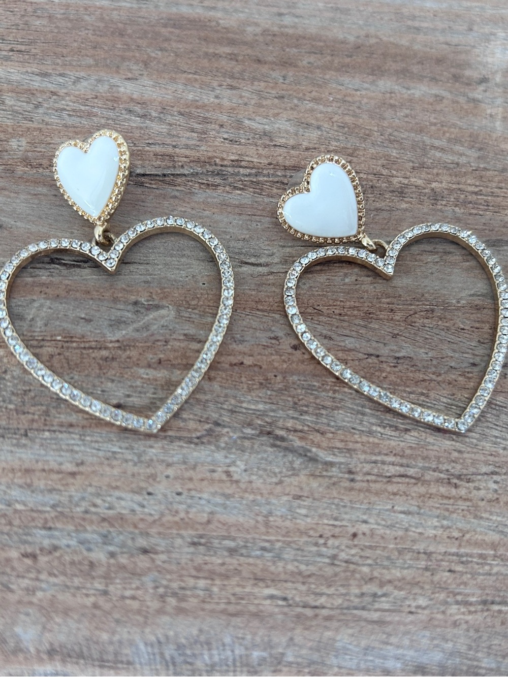 Gold Heart Drop Earrings with White  Accent - Women Jewelry